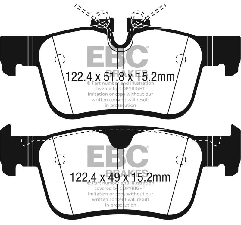 EBC 2017+ Volvo S90 2.0L Turbo Redstuff Rear Brake Pads - Side View