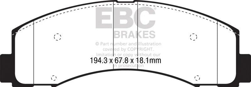 EBC 2018+ Ford F-150 2.7L Twin Turbo (2WD) Extra Duty Front Brake Pads - Side View
