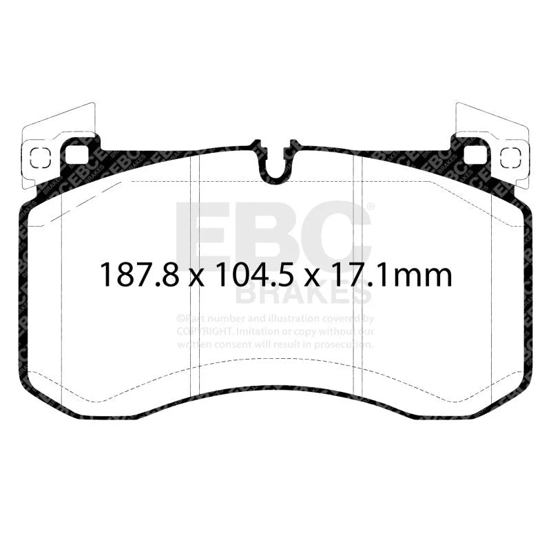 EBC 2018+ Mercedes-Benz G63 AMG (BM463) 4.0TT Yellowstuff Front Brake Pads - Back View