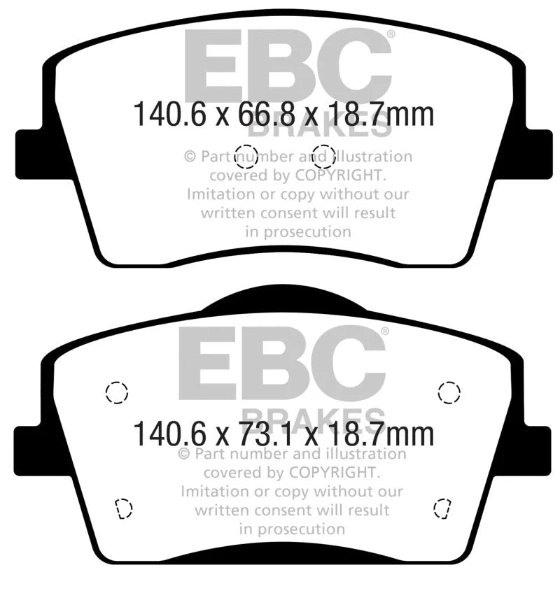 EBC 2018+ Volvo XC40 T4 Greenstuff Front Brake Pads - Side View