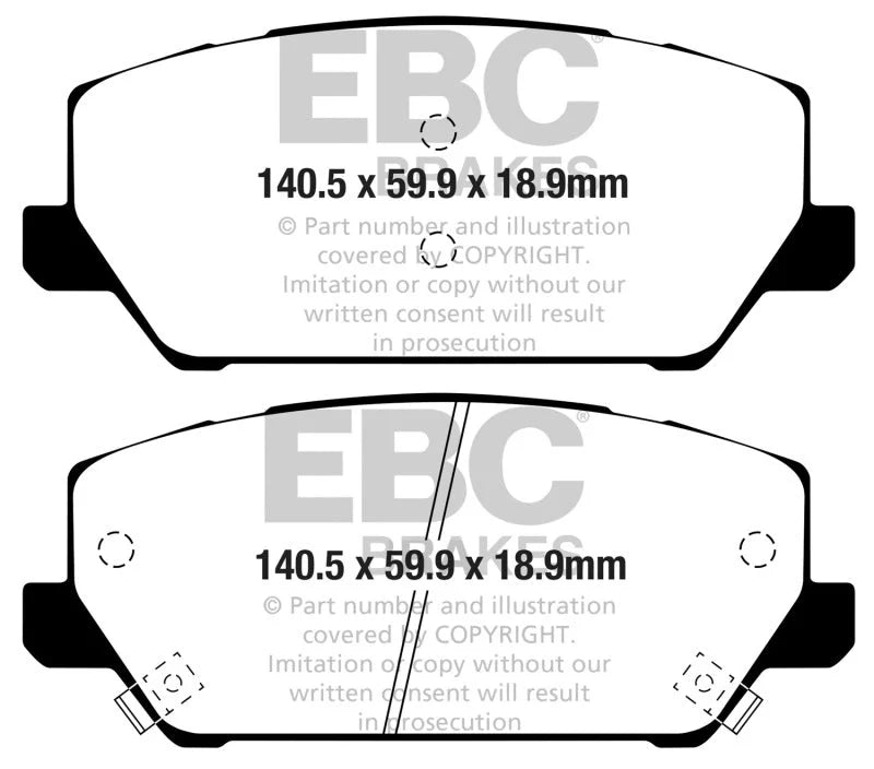 EBC 2019+ Hyundai Veloster N (2nd Gen) 2.0L Turbo Yellowstuff Front Brake Pads - Side View