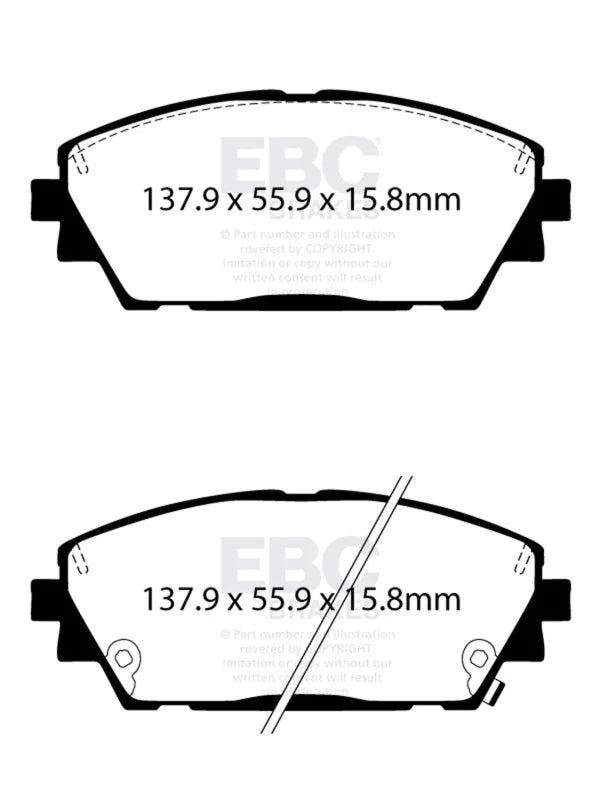 EBC 2019+ Mazda 3 (BP) 2.5L Redstuff Front Brake Pads - Side View