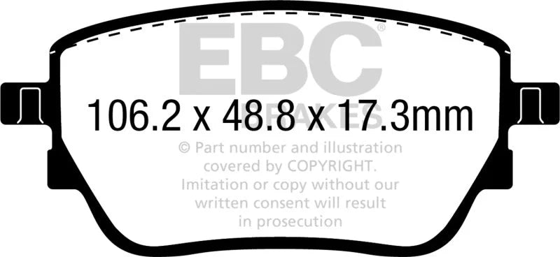 EBC 2019+ Mercedes-Benz A220 Sedan (V177) 2.0L Turbo Redstuff Rear Brake Pads - Side View