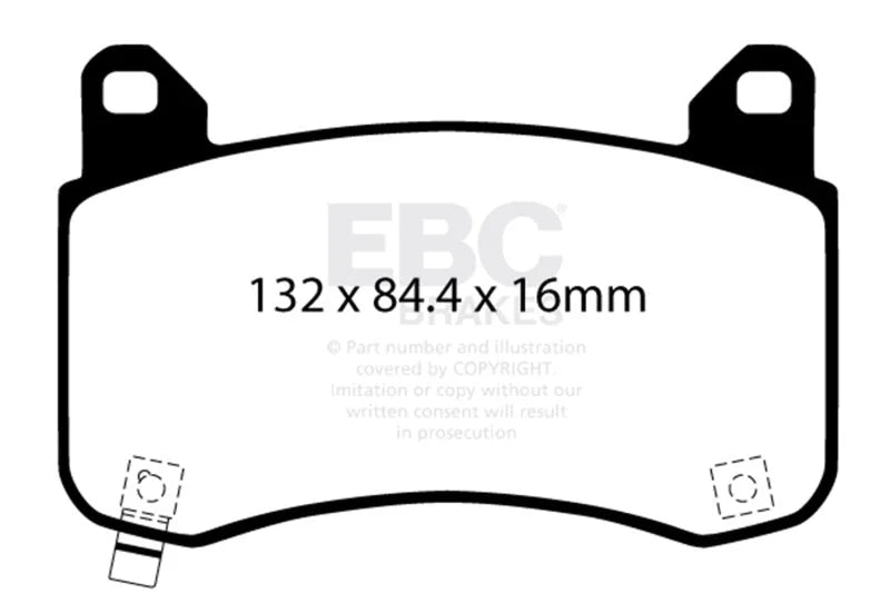 EBC 2020+ Tesla Model Y Yellowstuff Front Brake Pads - Side View