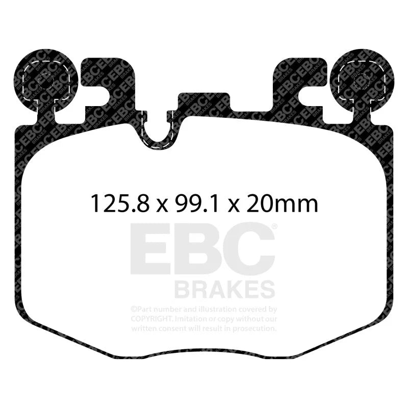 EBC 2022+ Toyota GR Supra 3.0T / 2022+ BMW M240 Coupe Redstuff Front Brake Pads - Side View