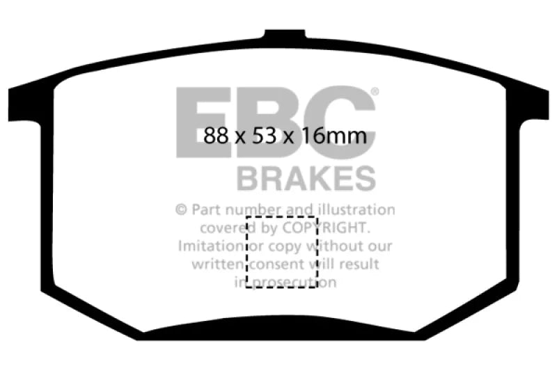 EBC 75-80 Lotus Esprit 2.0 Redstuff Rear Brake Pads - Side View