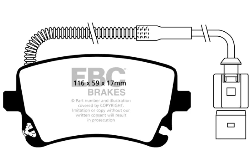 EBC 78-83 Mazda RX7 2.3 (1.1 Rotary)(Rear Drums) Ultimax2 Front Brake Pads - Side View