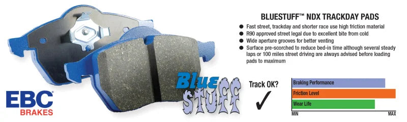 EBC 89-94 Nissan Skyline (R32) 2.0 GTE Bluestuff Front Brake Pads - Back View