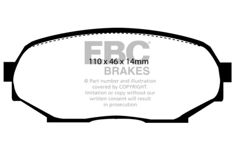 EBC 90-93 Geo Storm 1.6 Ultimax2 Front Brake Pads - Side View
