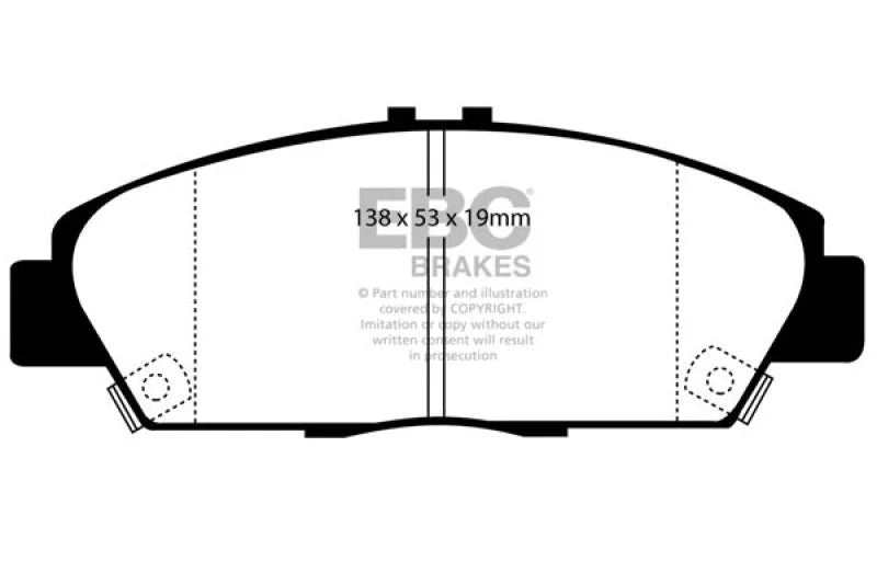 EBC 92-96 Honda Prelude 2.2 Ultimax2 Front Brake Pads - Side View