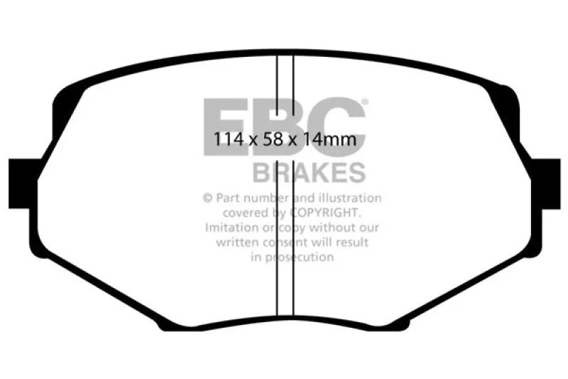 EBC 94-01 Mazda Miata MX5 1.8 Yellowstuff Front Brake Pads - Side View