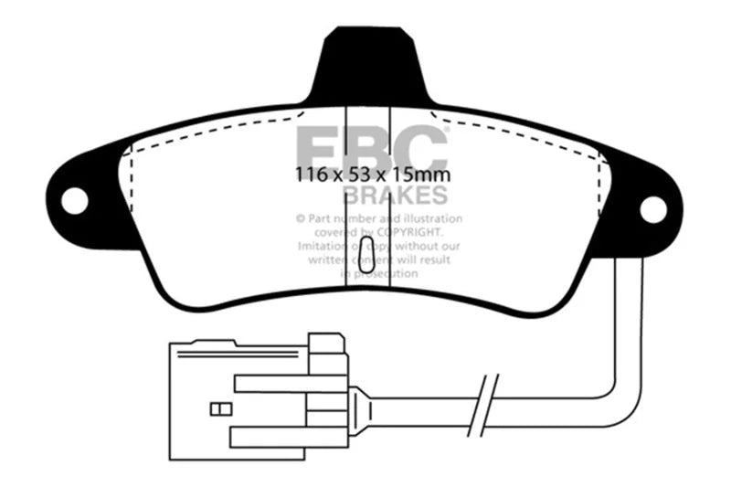 EBC 95-00 Ford Contour 2.0 Yellowstuff Rear Brake Pads - Side View