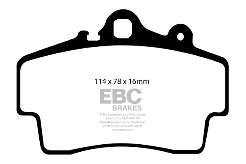 EBC 97-99 Porsche Boxster (Cast Iron Rotors only) 2.5 Redstuff Front Brake Pads - Side View