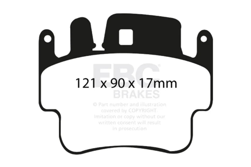EBC 98-05 Porsche 911 996 3.4 Carrera 2 (Iron Rotor) Redstuff Frt Brake Pad (Check EBC Fit Guide) - Side View