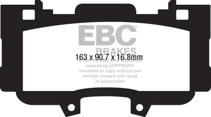 EBC 15+ Ford Mustang 2.3 Turbo Performance Pkg Redstuff Front Brake Pads - Side View