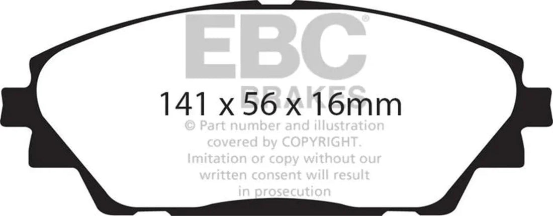 EBC 14+ Mazda 3 2.0 (Japan Build) Greenstuff Front Brake Pads - Side View