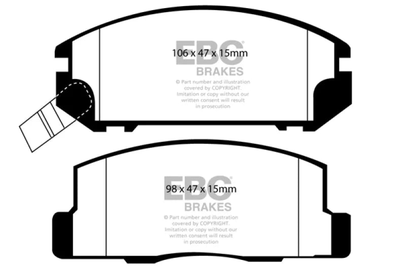 EBC Greenstuff Rear Brake Pads fits 1991-1995 Toyota MR2 / 2000-2005 Toyota MR2 Spyder 1.8L - Side View