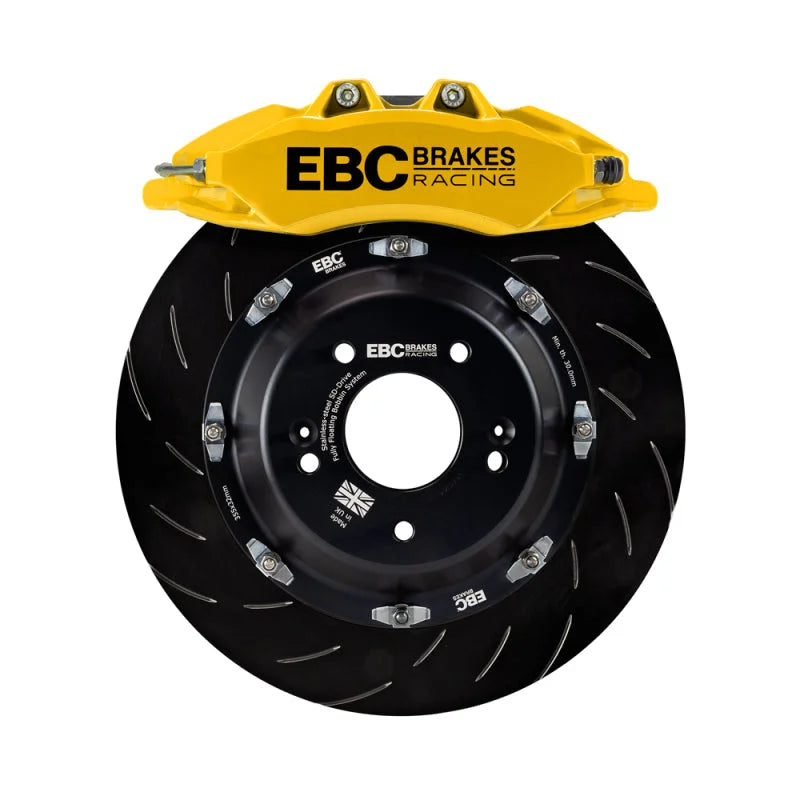 EBC Racing 17-21 Honda Civic Type-R (FK8) Yellow Apollo-6 Calipers 380mm Rotors Front Big Brake Kit - Side View