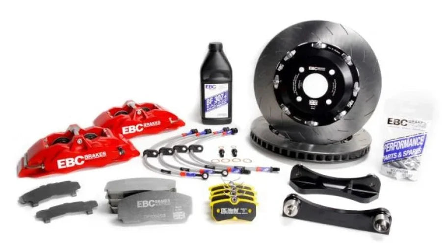 EBC Racing 92-00 BMW M3 (E36) Red Apollo-4 Calipers 355mm Rotors Front Big Brake Kit - Side View