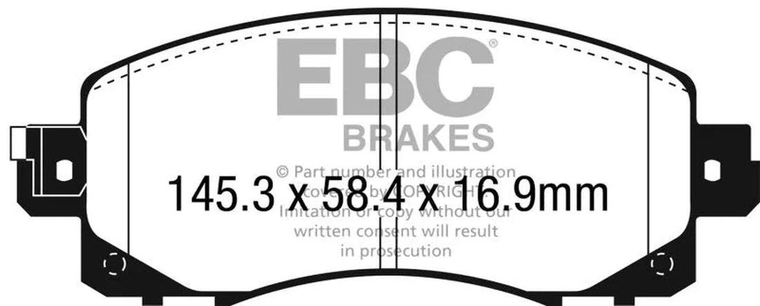 EBC 18+ Subaru Crosstrek 2 Ultimax Front Brake Pads - Side View