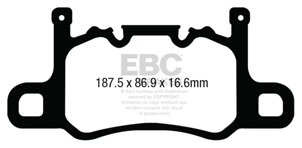EBC 13-15 Porsche 911 (991) (Cast Iron Rotor only) 3.8 GT3 Yellowstuff Rear Brake Pads - Side View