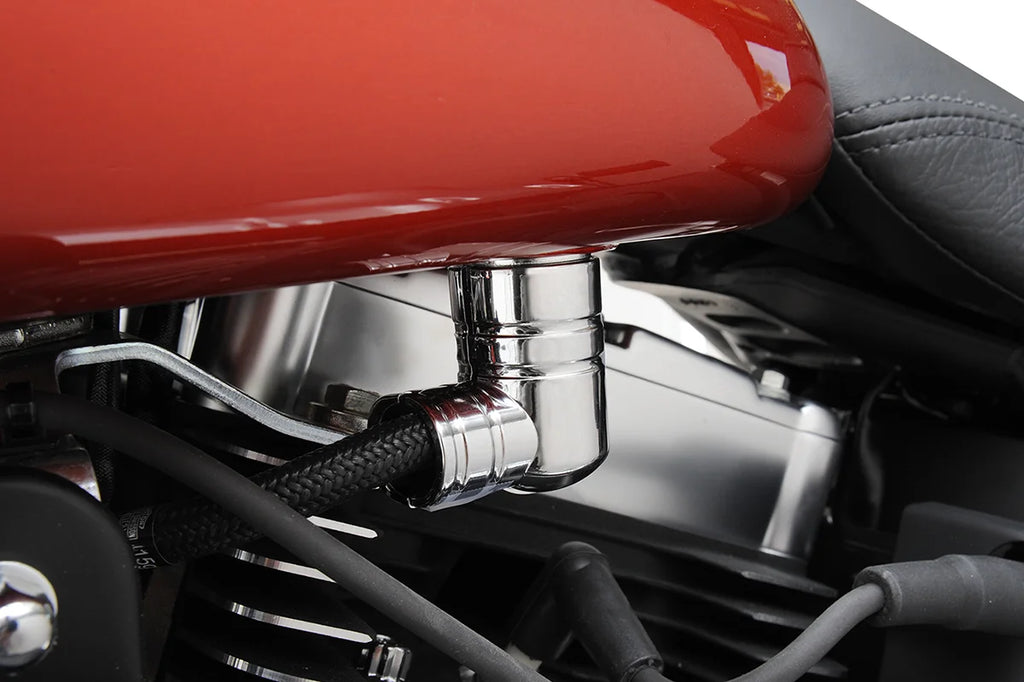 EFI Fuel Line Fitting Cover - Chrome DragSpecialties 77315 - Side View