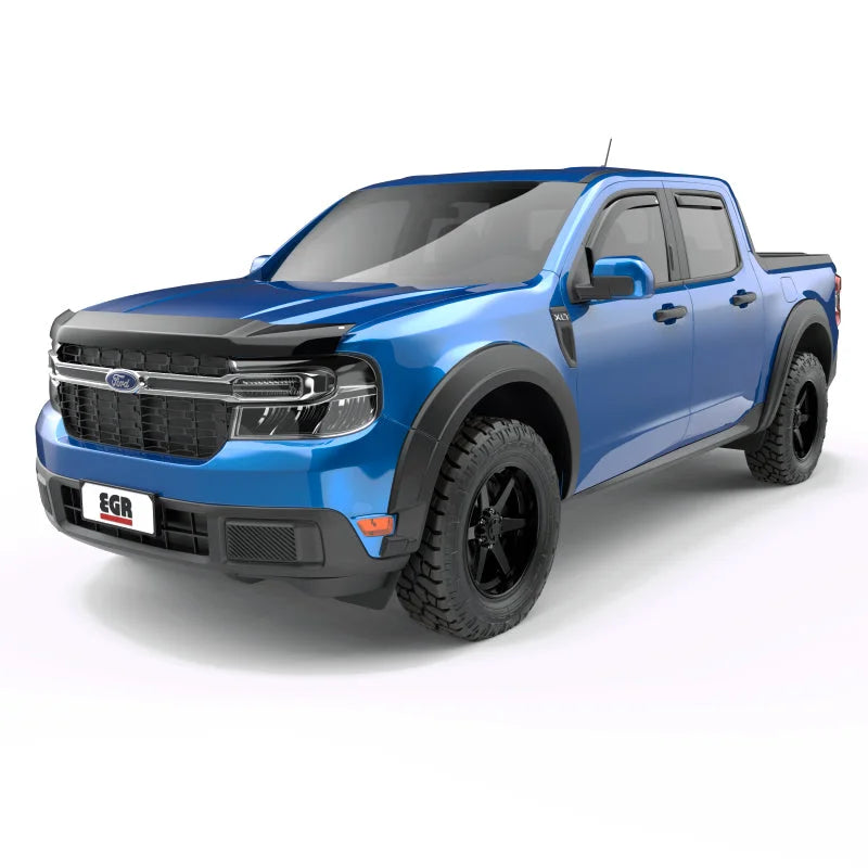 EGR 22-23 Ford Maverick Lariat XL XLT Front/Rear Window Visors - Dark Smoke Finish - Installation View