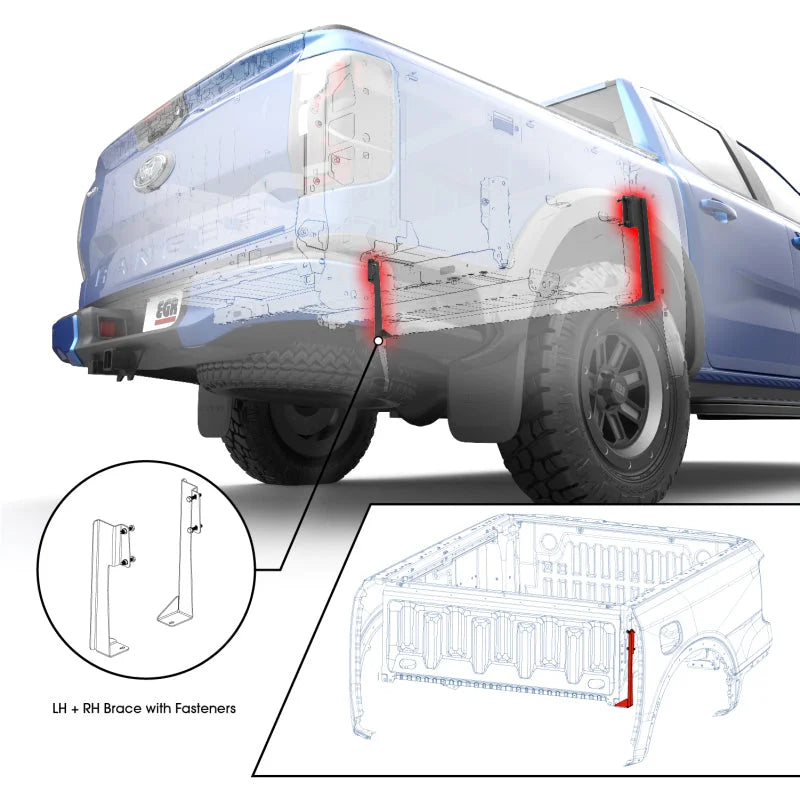 EGR 24-25 Ford Ranger w/ 5ft Bed J-Brace Support for RollTrac - Installation View