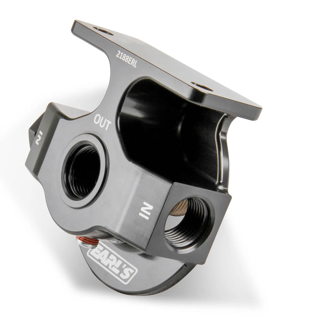 Earl's Performance Billet Remote Oil Filter Mount Kit, Black Anodized, 10 AN O-Ring Ports 2188ERL - Main Product View