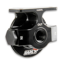 Load image into Gallery viewer, Earl&#39;s Performance Billet Remote Oil Filter Mount Kit, Black Anodized, 10 AN O-Ring Ports 2188ERL - Side View