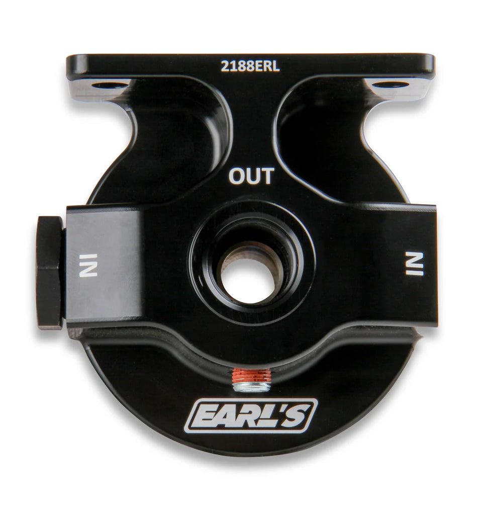 Earl's Performance Billet Remote Oil Filter Mount Kit, Black Anodized, 10 AN O-Ring Ports 2188ERL - Installation View