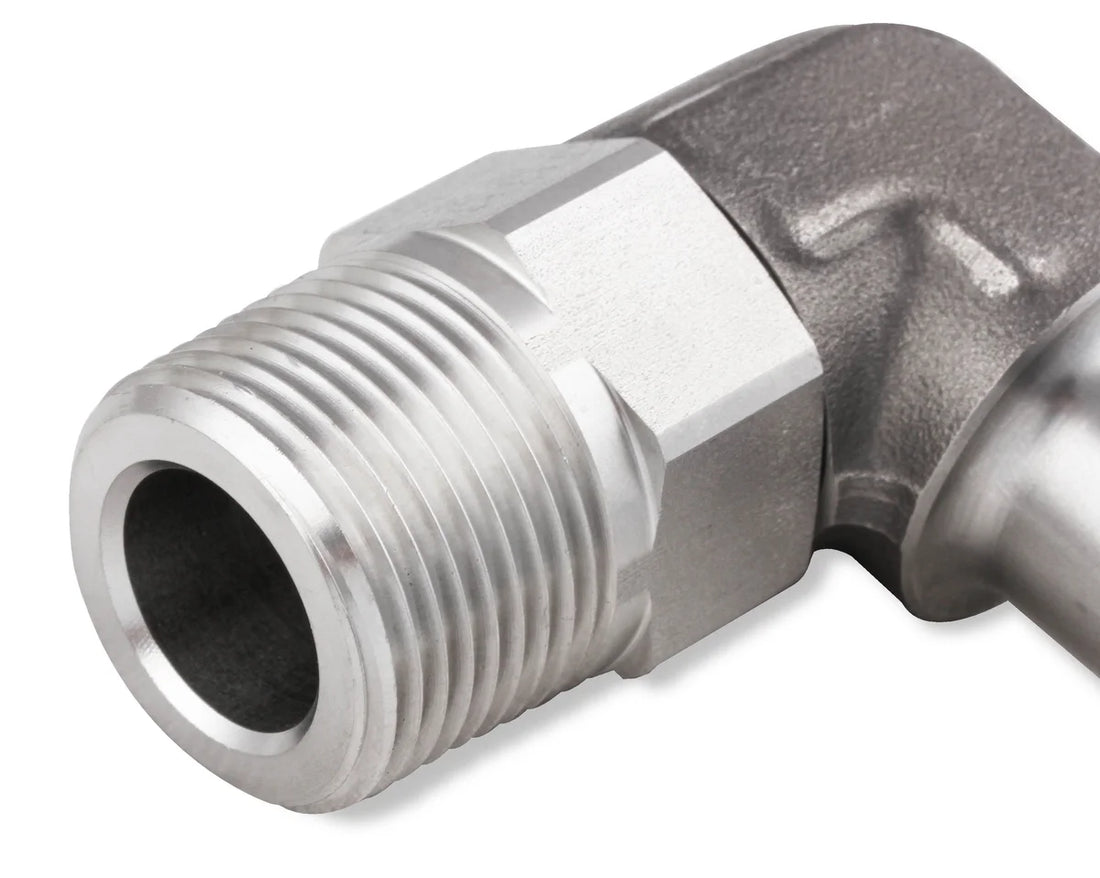 Earl's Performance Earl's 90 Degree 3/4" Hose to 1/2" NPT Male Elbow - with Swivel SS988413ERL - Side View