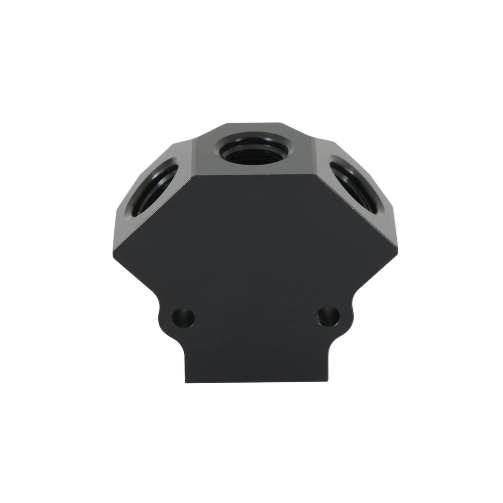 Earl's Performance Earl's Distribution Block 8 AN O-Ring Inlet x (3) 6 AN O-Ring Outlets 100168ERL - Side View