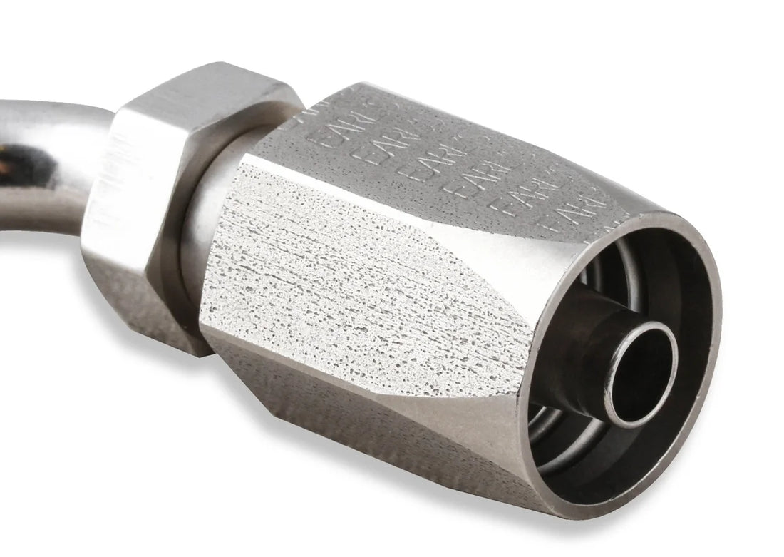 Earl's Performance Earls Power Steering Hose End - 45 Degree -6 AN - Stainless Steel SS134606ERL - Side View