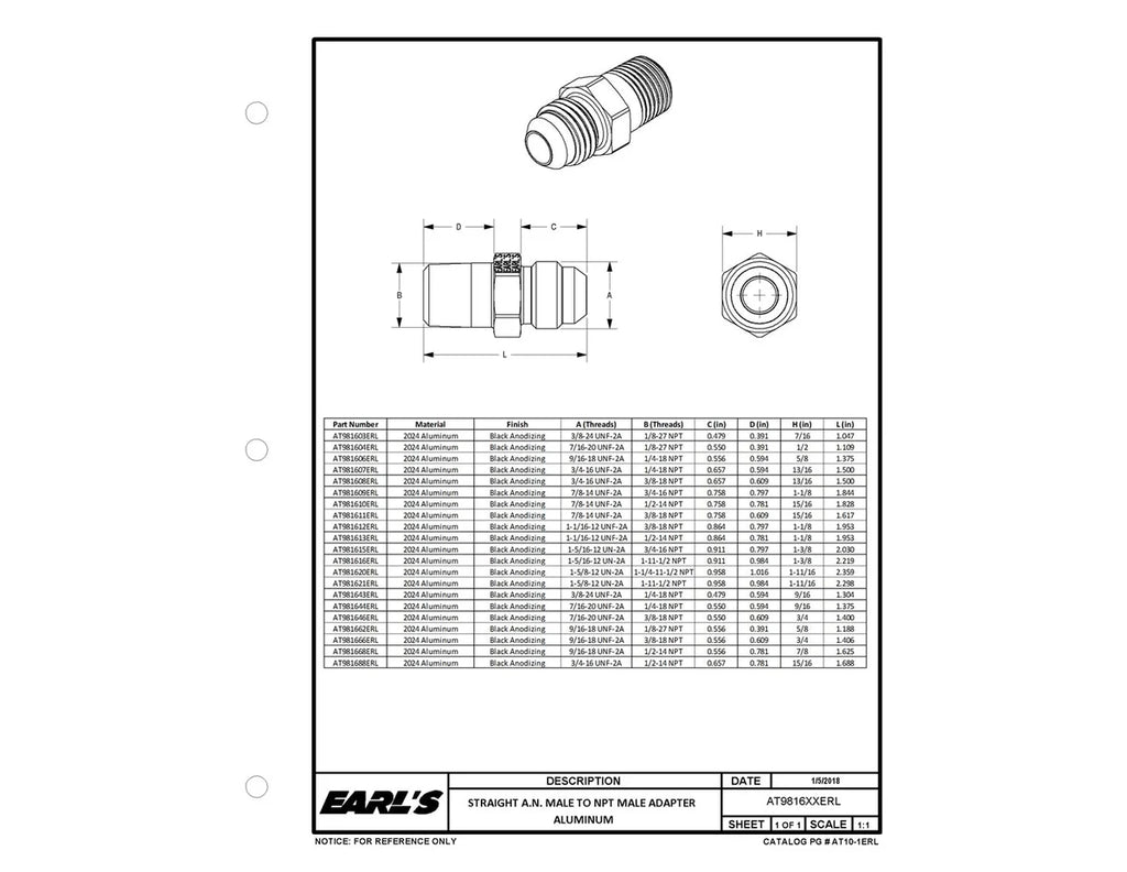 Earl's Performance Earl's Straight Male AN -12 to 3/4" NPT AT981612ERL