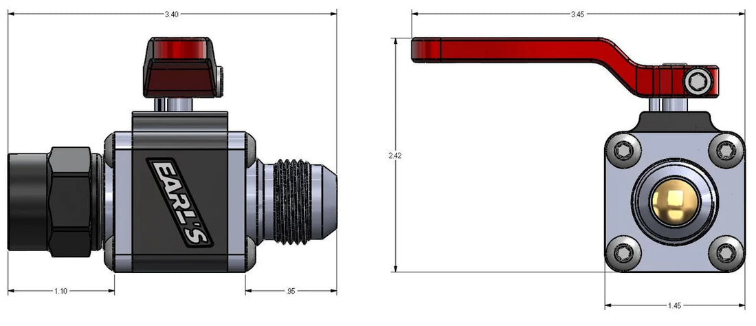 Earl's Performance Earl's UltraPro Ball Valve -10 AN Male to Female 230710ERL - Dimension Reference