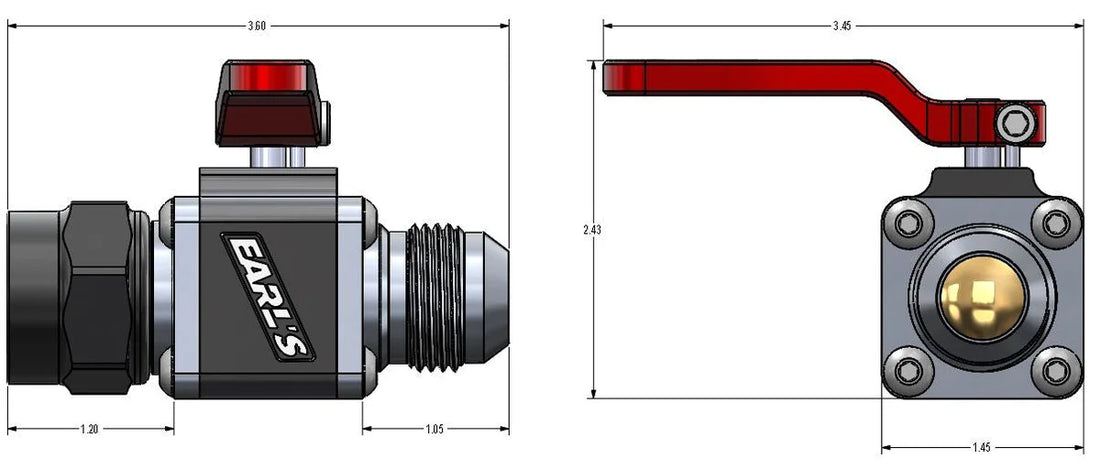Earl's Performance Earl's UltraPro Ball Valve -12 AN Male to Female 230712ERL - Dimension Reference
