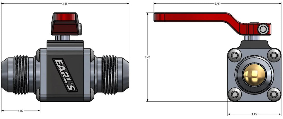 Earl's Performance Earl's UltraPro Ball Valve -12 AN Male to Male 230512ERL - Dimension Reference