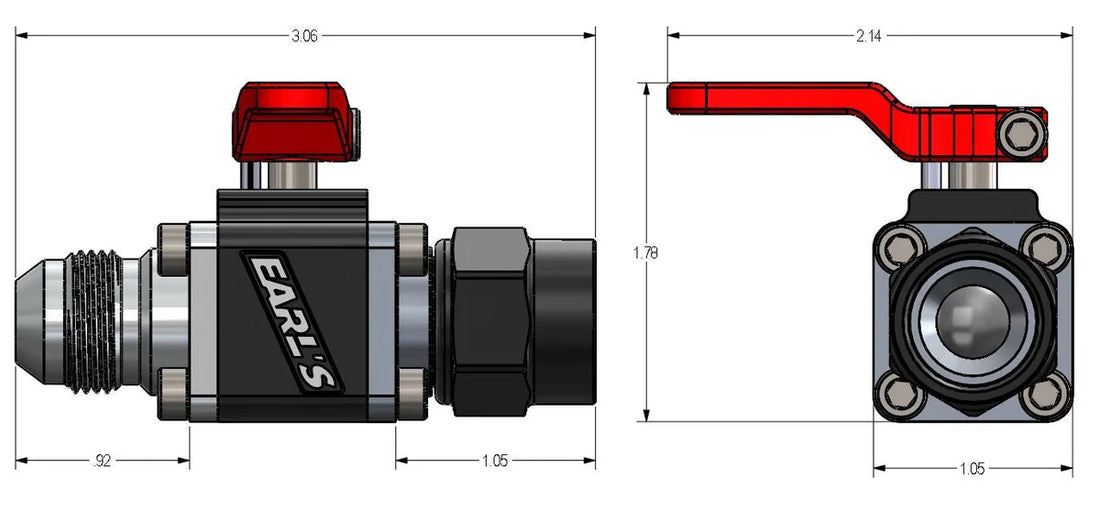 Earl's Performance Earl's UltraPro Ball Valve -8 AN Male to Female 230708ERL - Dimension Reference