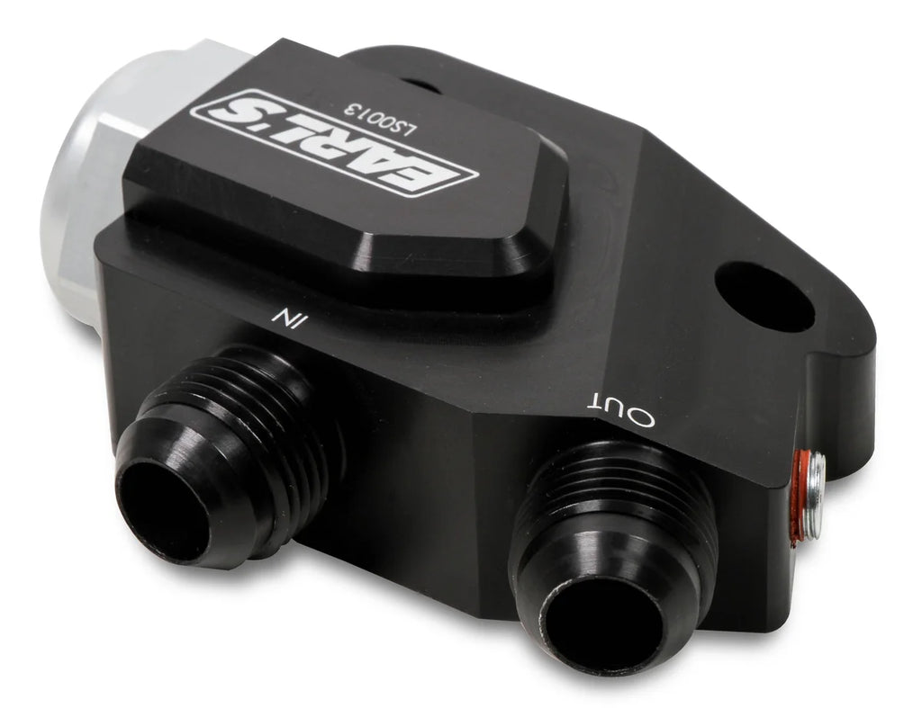 Earl's Performance LS Side Mount Oil Cooler Adapter w/ 212 degree thermostat LS0013ERL - Back View