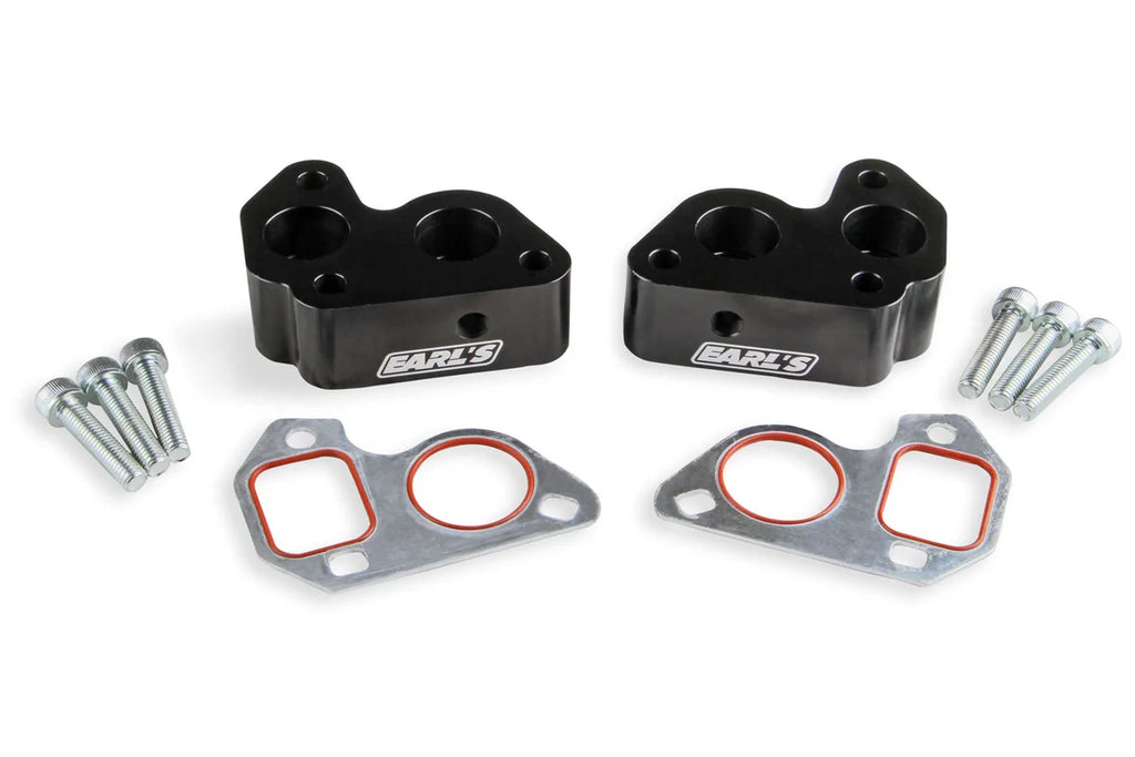 Earl's Performance Remote Water Pump Adapters (2pk) Black LS0022ERL fits Gm LS