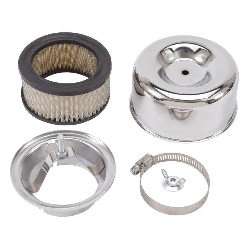 Edelbrock Air Cleaner 94 Series Round Steel Top 4 65In Dia X 3 125In 2 63In ID Raised Base Chrome - Side View
