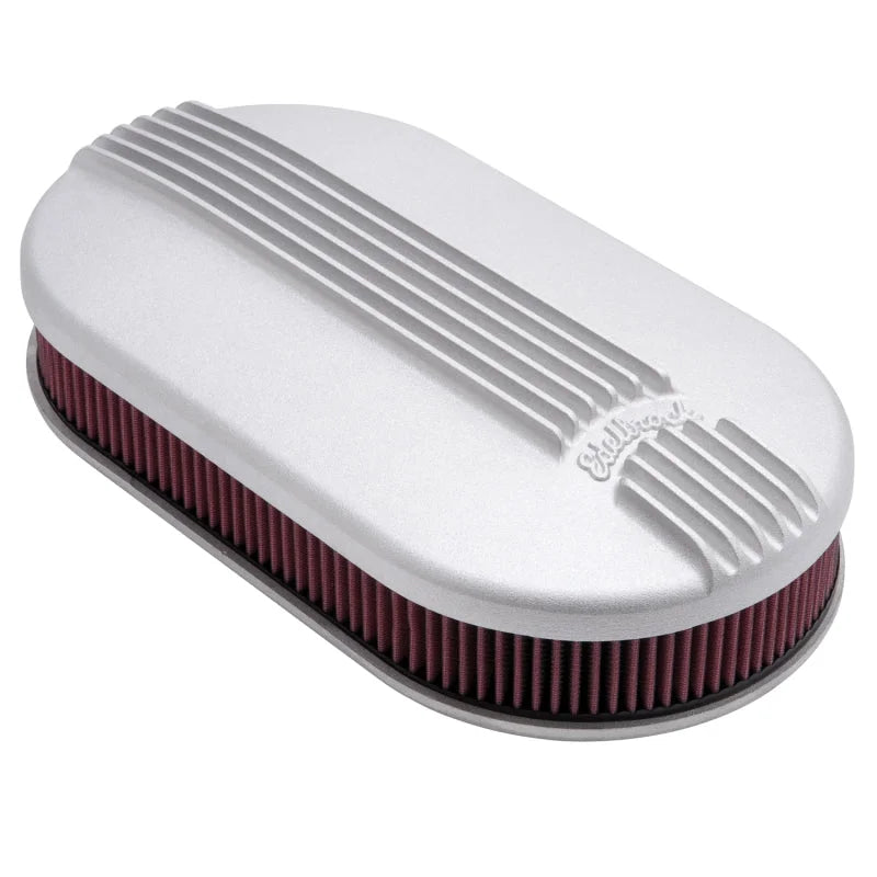 Edelbrock Air Cleaner Classic Series Oval Aluminum 17 5In X 9 35In X 4 45In Dual Carburetor - Side View