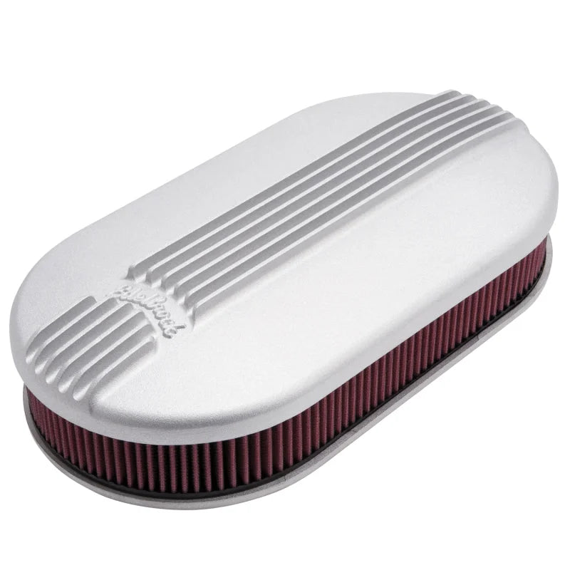 Edelbrock Air Cleaner Classic Series Oval Aluminum 17 5In X 9 35In X 4 45In Dual Carburetor - Back View