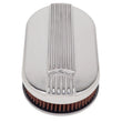 Load image into Gallery viewer, Edelbrock Air Cleaner Classic Series Oval Aluminum Top Cloth Element 17 5In X 9 35In X 3 9In - Installation View