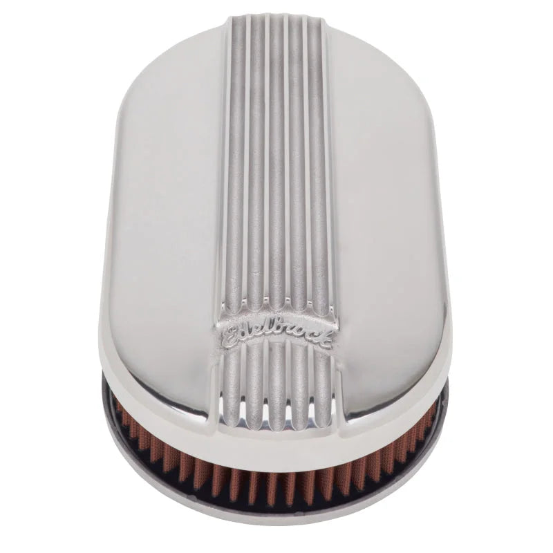 Edelbrock Air Cleaner Classic Series Oval Aluminum Top Cloth Element 17 5In X 9 35In X 3 9In - Installation View