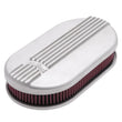 Load image into Gallery viewer, Edelbrock Air Cleaner Classic Series Oval Aluminum Top Cloth Element 17 5In X 9 35In X 3 9In Satin - Side View