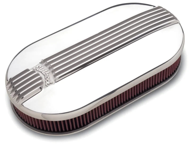 Edelbrock Air Cleaner Classic Series Oval Aluminum Top Dual Carburetor Polished - Side View