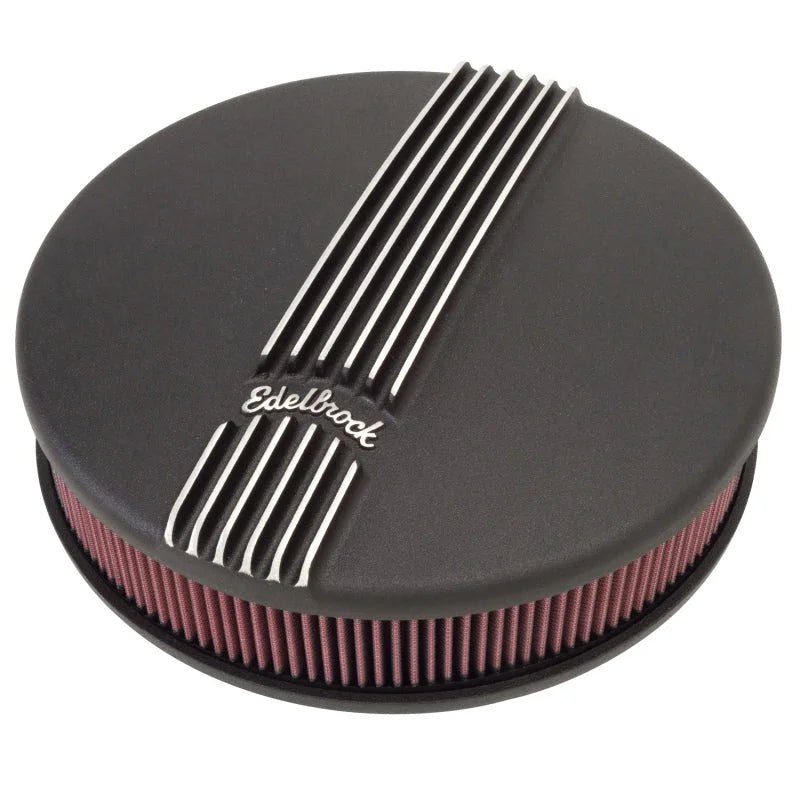 Edelbrock Air Cleaner Classic Series Round Aluminum Top Cloth Element 14In Dia X 3 9In Black - Side View