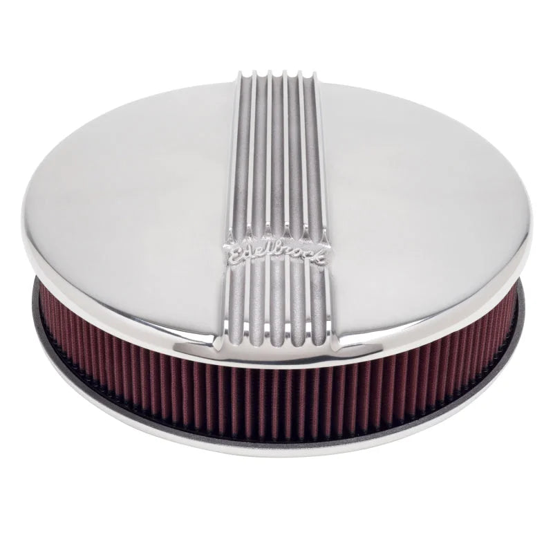 Edelbrock Air Cleaner Classic Series Round Aluminum Top Cloth Element 14In Dia X 3 9In Polished - Side View